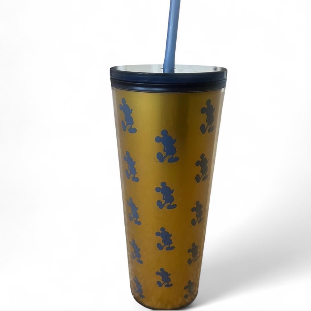 WDW 50th Mickey Mouse Earidescent Blue Gold Plastic Tumbler Walt Disney World